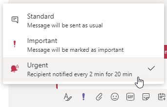 Urgent delivery setting in Microsoft Teams chat