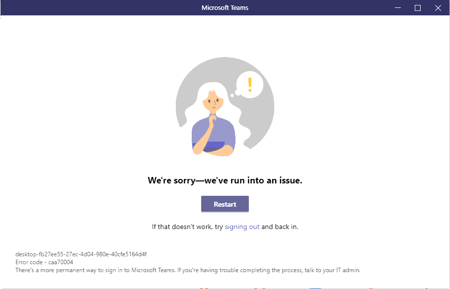 An example of a Microsoft Teams Error