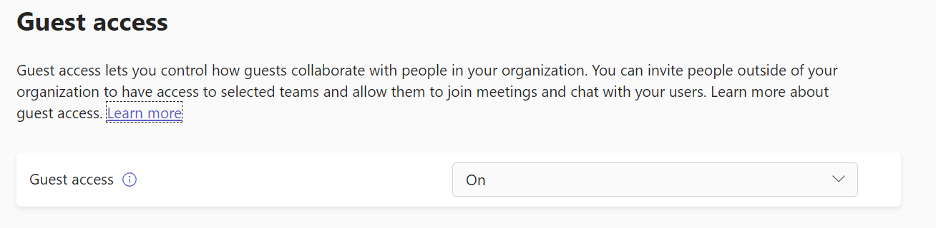 Guest sharing settings in Microsoft Teams 